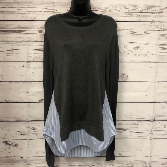 Potter's Pot Sweaters - Gray faux dress shirt crew neck tunic sweater